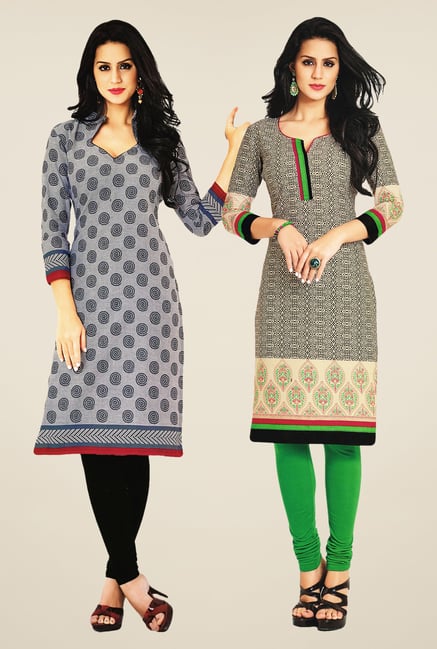 Salwar Studio Grey & Beige Kurtis (Pack Of 2) Salwar Studio Grey & Beige Kurtis (Pack Of 2)