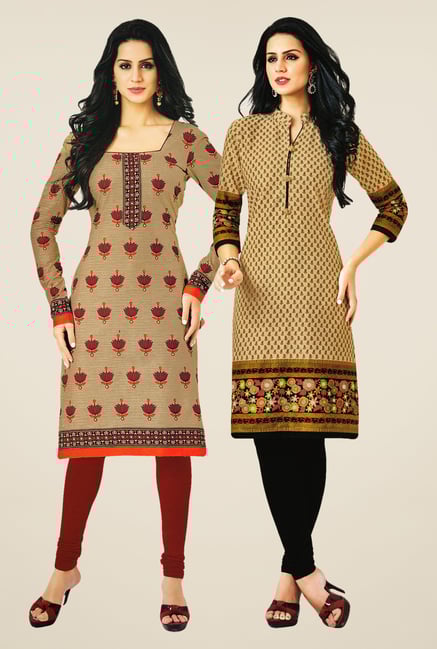 Salwar Studio Beige Kurtis (Pack Of 2) Salwar Studio Beige Kurtis (Pack Of 2)