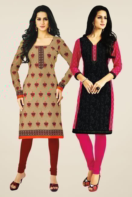 Salwar Studio Beige & Black Kurtis (Pack Of 2) Salwar Studio Beige & Black Kurtis (Pack Of 2)
