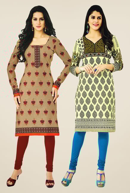Salwar Studio Beige & Cream Kurtis (Pack Of 2) Salwar Studio Beige & Cream Kurtis (Pack Of 2)