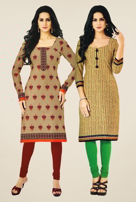 Salwar Studio Beige Kurtis (Pack Of 2) Salwar Studio Beige Kurtis (Pack Of 2)
