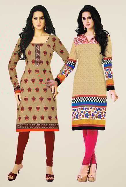Salwar Studio Beige Kurtis (Pack Of 2) Salwar Studio Beige Kurtis (Pack Of 2)