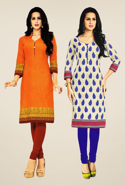Salwar Studio Orange & Cream Kurtis (Pack Of 2) Salwar Studio Orange & Cream Kurtis (Pack Of 2)