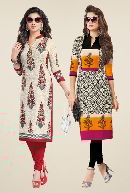 Salwar Studio Cream Kurtis (Pack Of 2) Salwar Studio Cream Kurtis (Pack Of 2)