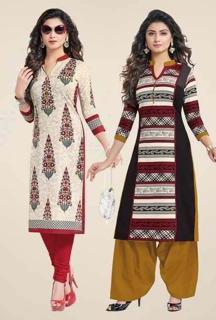 Salwar Studio Cream & Black Kurtis (Pack Of 2) Salwar Studio Cream & Black Kurtis (Pack Of 2)