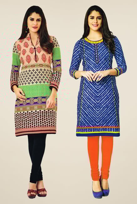 Salwar Studio Multicolor & Blue Kurtis (Pack Of 2) Salwar Studio Multicolor & Blue Kurtis (Pack Of 2)
