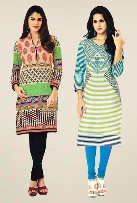 Salwar Studio Multicolor & Blue Kurtis (Pack Of 2) Salwar Studio Multicolor & Blue Kurtis (Pack Of 2)