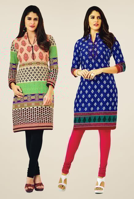 Salwar Studio Multicolor & Blue Kurtis (Pack Of 2) Salwar Studio Multicolor & Blue Kurtis (Pack Of 2)