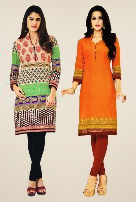 Salwar Studio Multicolor & Orange Kurtis (Pack Of 2) Salwar Studio Multicolor & Orange Kurtis (Pack Of 2)