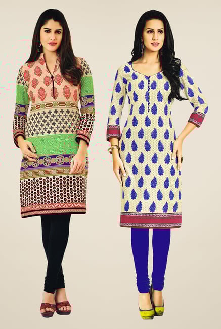 Salwar Studio Multicolor & Cream Kurtis (Pack Of 2) Salwar Studio Multicolor & Cream Kurtis (Pack Of 2)