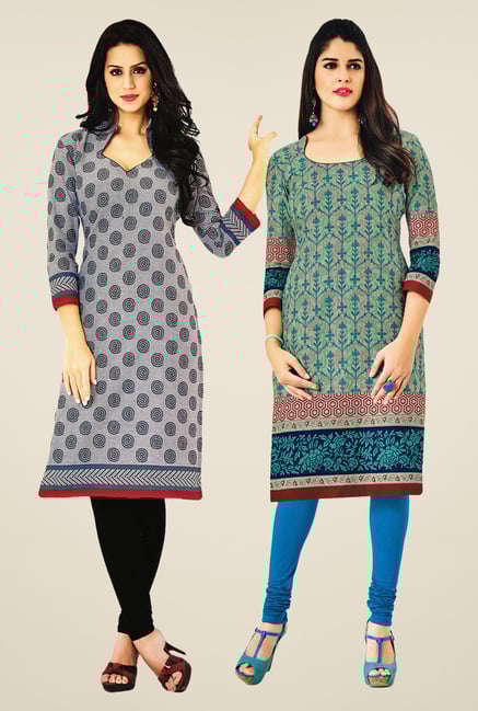 Salwar Studio Grey Kurtis (Pack Of 2) Salwar Studio Grey Kurtis (Pack Of 2)