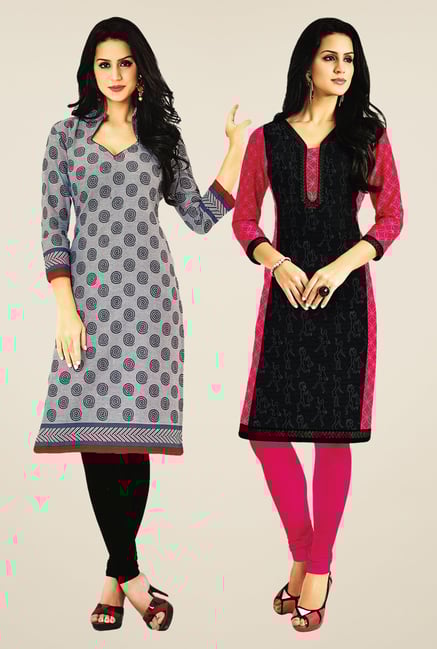 Salwar Studio Grey & Black Kurtis (Pack Of 2) Salwar Studio Grey & Black Kurtis (Pack Of 2)