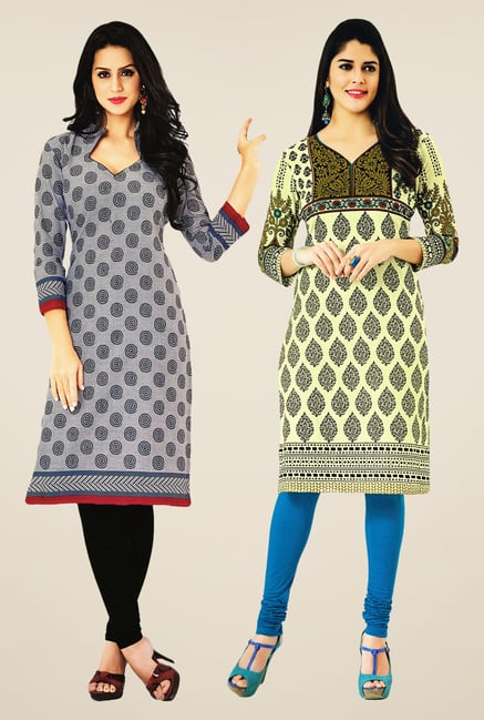 Salwar Studio Grey & Olive Kurtis (Pack Of 2) Salwar Studio Grey & Olive Kurtis (Pack Of 2)