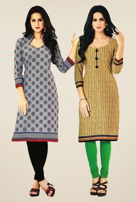 Salwar Studio Grey & Beige Kurtis (Pack Of 2) Salwar Studio Grey & Beige Kurtis (Pack Of 2)