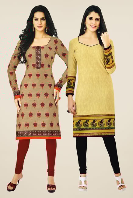 Salwar Studio Beige & Yellow Kurtis (Pack Of 2) Salwar Studio Beige & Yellow Kurtis (Pack Of 2)