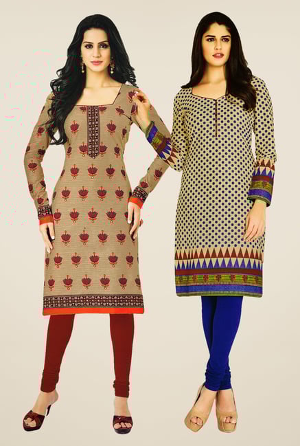 Salwar Studio Beige Kurtis (Pack Of 2) Salwar Studio Beige Kurtis (Pack Of 2)
