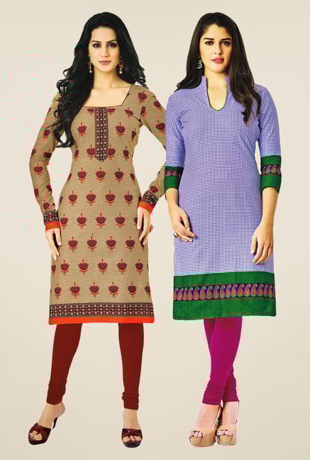 Salwar Studio Beige & Blue Kurtis (Pack Of 2) Salwar Studio Beige & Blue Kurtis (Pack Of 2)