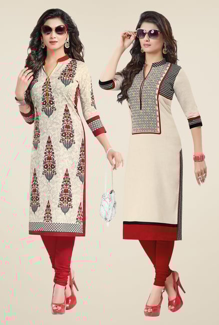Salwar Studio Cream Kurtis (Pack Of 2) Salwar Studio Cream Kurtis (Pack Of 2)