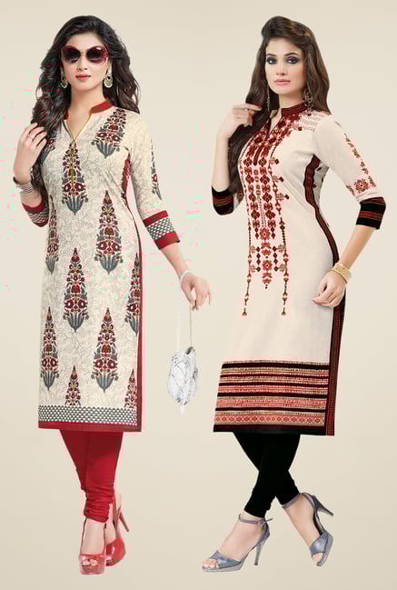 Salwar Studio Cream Kurtis (Pack Of 2) Salwar Studio Cream Kurtis (Pack Of 2)