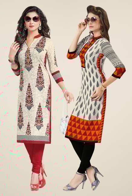 Salwar Studio Cream Kurtis (Pack Of 2) Salwar Studio Cream Kurtis (Pack Of 2)