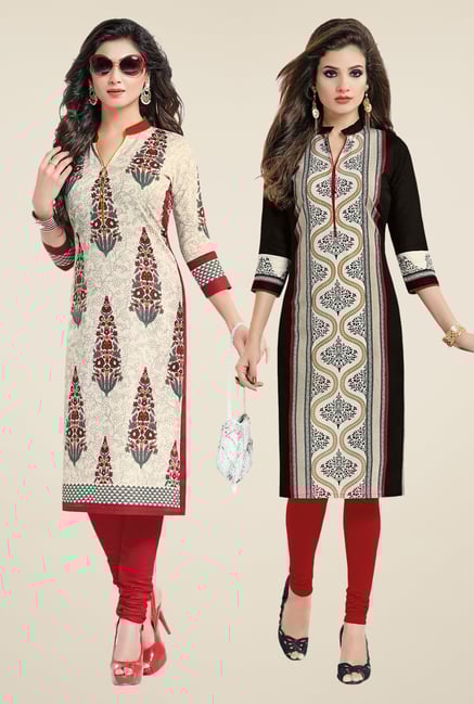 Salwar Studio Cream & Black Kurtis (Pack Of 2) Salwar Studio Cream & Black Kurtis (Pack Of 2)