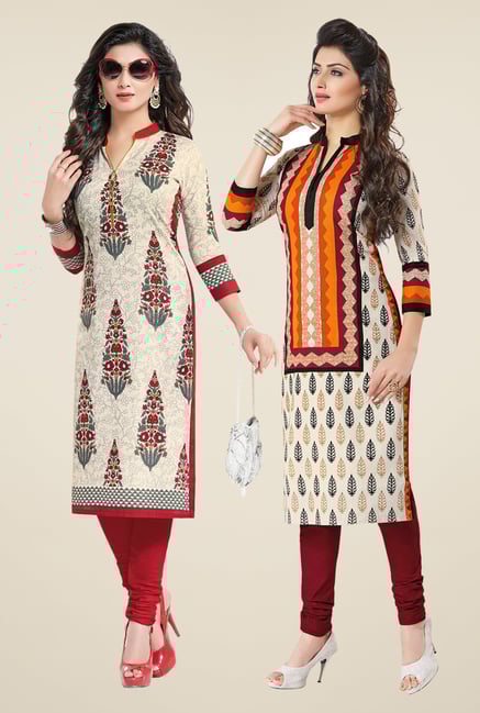Salwar Studio Cream Kurtis (Pack Of 2) Salwar Studio Cream Kurtis (Pack Of 2)