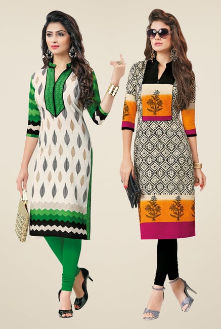Salwar Studio Cream Kurtis (Pack Of 2) Salwar Studio Cream Kurtis (Pack Of 2)
