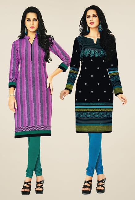 Salwar Studio Pink & Black Kurtis (Pack Of 2) Salwar Studio Pink & Black Kurtis (Pack Of 2)