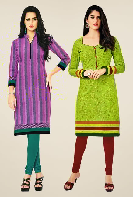 Salwar Studio Pink & Green Kurtis (Pack Of 2) Salwar Studio Pink & Green Kurtis (Pack Of 2)