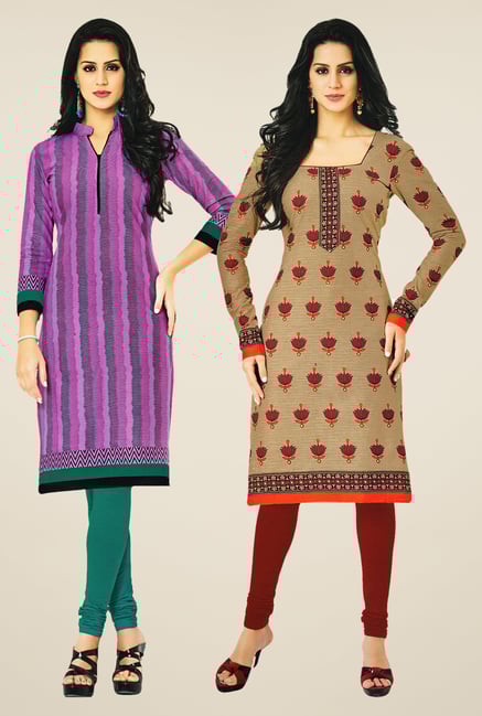 Salwar Studio Pink & Beige Kurtis (Pack Of 2) Salwar Studio Pink & Beige Kurtis (Pack Of 2)