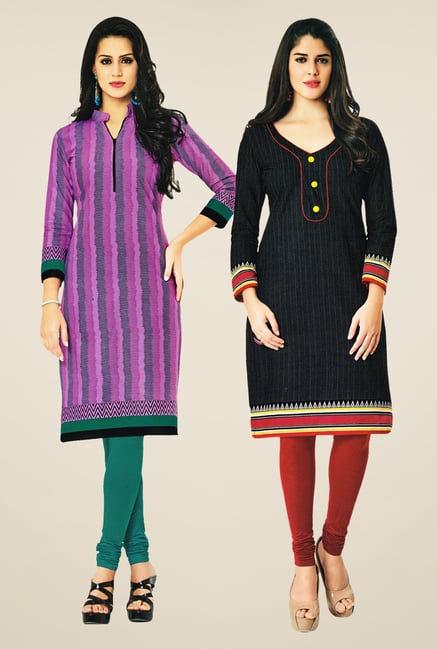 Salwar Studio Pink & Black Kurtis (Pack Of 2) Salwar Studio Pink & Black Kurtis (Pack Of 2)