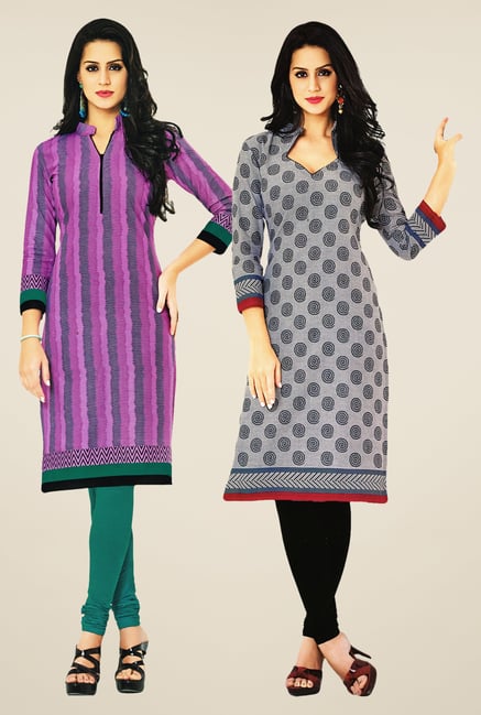 Salwar Studio Pink & Grey Kurtis (Pack Of 2) Salwar Studio Pink & Grey Kurtis (Pack Of 2)