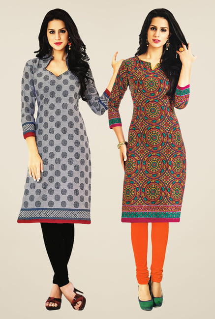 Salwar Studio Grey & Multicolor Kurtis (Pack Of 2) Salwar Studio Grey & Multicolor Kurtis (Pack Of 2)
