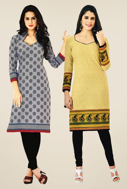 Salwar Studio Grey & Beige Kurtis (Pack Of 2) Salwar Studio Grey & Beige Kurtis (Pack Of 2)
