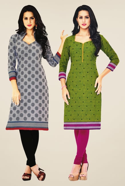 Salwar Studio Grey & Green Kurtis (Pack Of 2) Salwar Studio Grey & Green Kurtis (Pack Of 2)