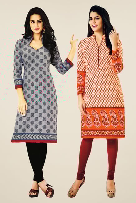Salwar Studio Grey & Orange Kurtis (Pack Of 2) Salwar Studio Grey & Orange Kurtis (Pack Of 2)