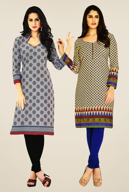 Salwar Studio Grey & Beige Kurtis (Pack Of 2) Salwar Studio Grey & Beige Kurtis (Pack Of 2)