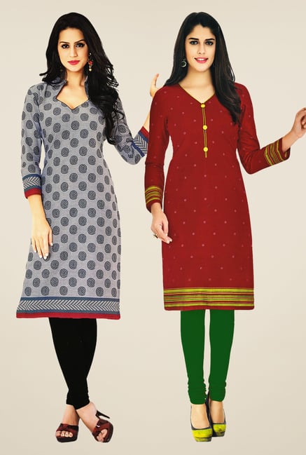 Salwar Studio Grey & Maroon Kurtis (Pack Of 2) Salwar Studio Grey & Maroon Kurtis (Pack Of 2)