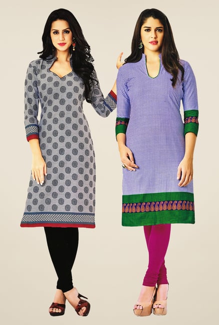 Salwar Studio Grey & Blue Kurtis (Pack Of 2) Salwar Studio Grey & Blue Kurtis (Pack Of 2)