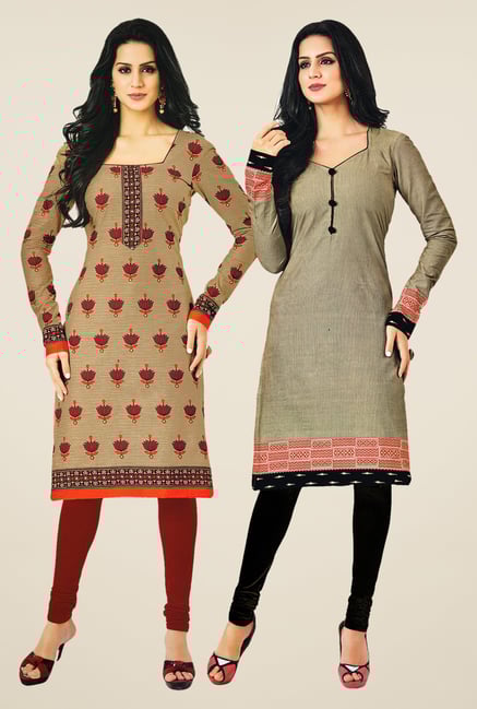 Salwar Studio Beige & Grey Kurtis (Pack Of 2) Salwar Studio Beige & Grey Kurtis (Pack Of 2)