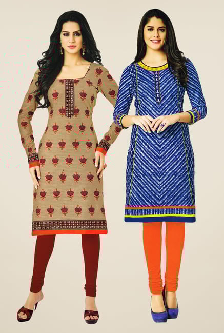 Salwar Studio Beige & Blue Kurtis (Pack Of 2) Salwar Studio Beige & Blue Kurtis (Pack Of 2)