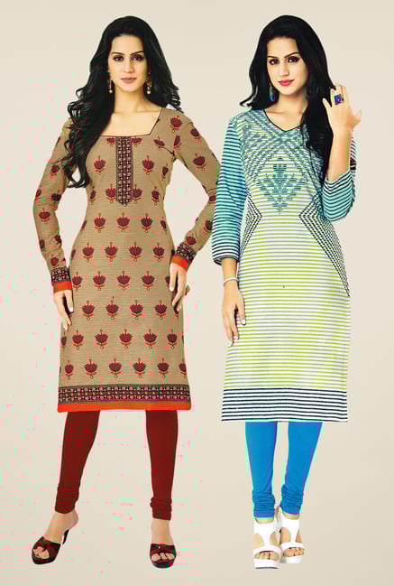 Salwar Studio Beige & Blue Kurtis (Pack Of 2) Salwar Studio Beige & Blue Kurtis (Pack Of 2)