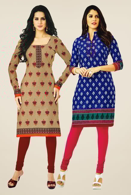 Salwar Studio Beige & Blue Kurtis (Pack Of 2) Salwar Studio Beige & Blue Kurtis (Pack Of 2)