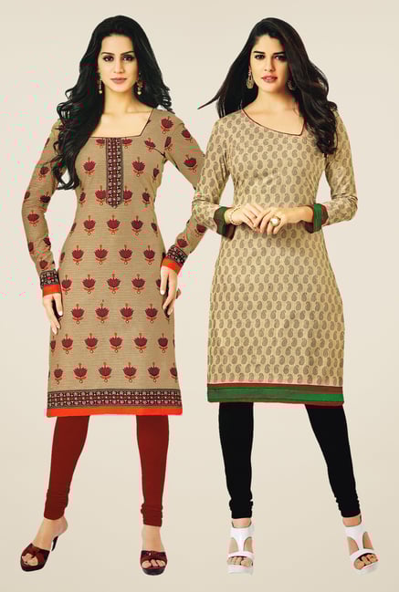 Salwar Studio Beige Kurtis (Pack Of 2) Salwar Studio Beige Kurtis (Pack Of 2)