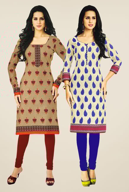 Salwar Studio Beige & Cream Kurtis (Pack Of 2) Salwar Studio Beige & Cream Kurtis (Pack Of 2)