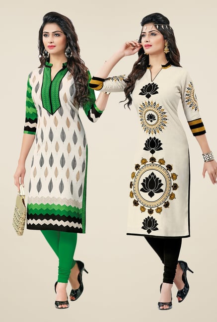 Salwar Studio Cream Kurtis (Pack Of 2) Salwar Studio Cream Kurtis (Pack Of 2)