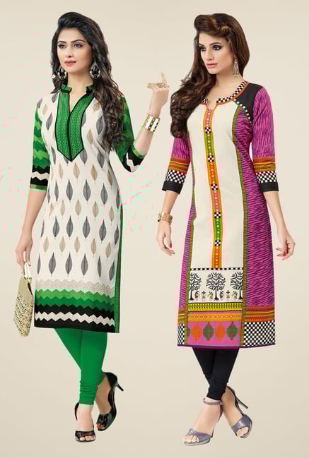 Salwar Studio Cream & Pink Kurtis (Pack Of 2) Salwar Studio Cream & Pink Kurtis (Pack Of 2)