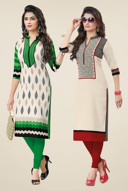 Salwar Studio Cream Kurtis (Pack Of 2) Salwar Studio Cream Kurtis (Pack Of 2)