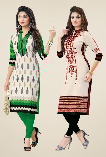 Salwar Studio Cream Kurtis (Pack Of 2) Salwar Studio Cream Kurtis (Pack Of 2)