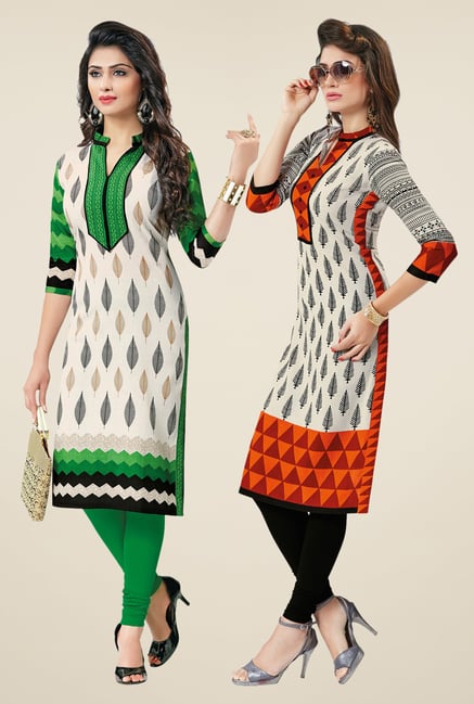 Salwar Studio Cream Kurtis (Pack Of 2) Salwar Studio Cream Kurtis (Pack Of 2)